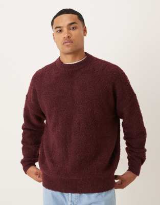 Asos Design Super Oversized Fit Knit Boucle Crew Neck Sweater In Red