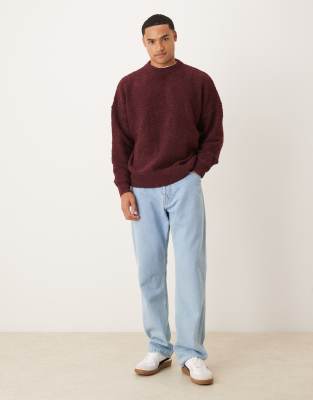 Asos Design Super Oversized Fit Knit Boucle Crew Neck Sweater In Red