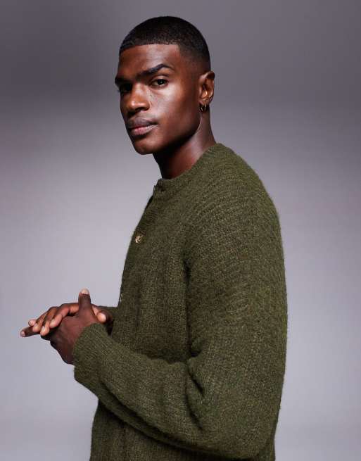 ASOS DESIGN super oversized fit knit crew neck cardigan in khaki