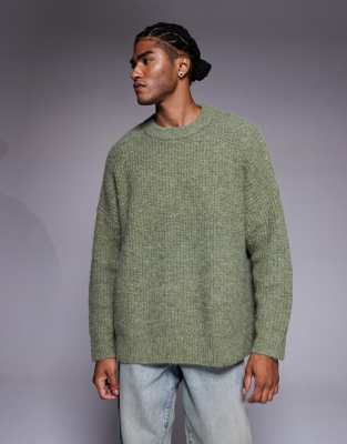 Asos Design Super Oversized Fit Knit Crew Neck Sweater In Green