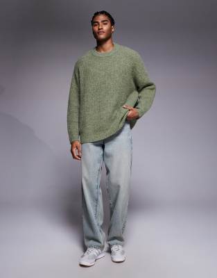 Asos Design Super Oversized Fit Knit Crew Neck Sweater In Green