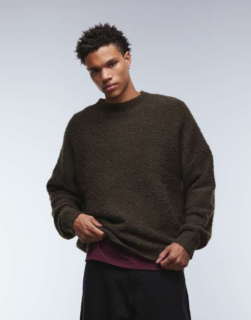 ASOS DESIGN super oversized fit knitted boucle crew neck jumper in brown