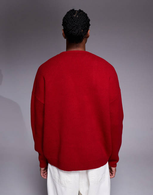 ASOS DESIGN - Super oversized gebreide trui met grafische Amarillo-print in rood, 3 van 5