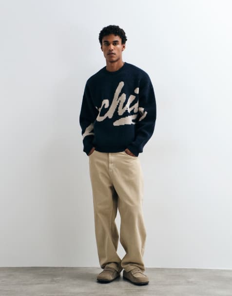 ASOS DESIGN super oversized gebreide trui met graphic in navy - view 1