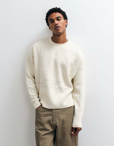 ASOS DESIGN super oversized gebreide trui met print in ecru - view 1
