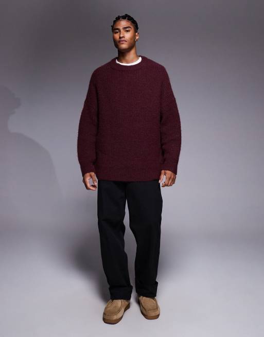 ASOS DESIGN - Super oversized gebreide trui met ronde hals in bordeauxrood, 2 van 5