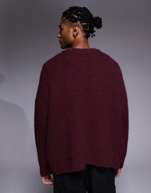 ASOS DESIGN - Super oversized gebreide trui met ronde hals in bordeauxrood, 3 van 5