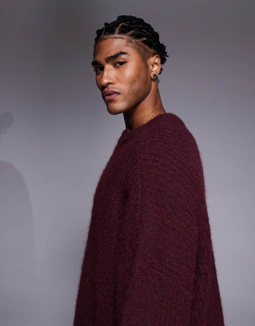 ASOS DESIGN - Super oversized gebreide trui met ronde hals in bordeauxrood, 4 van 5