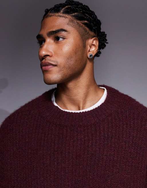 ASOS DESIGN - Super oversized gebreide trui met ronde hals in bordeauxrood, 5 van 5