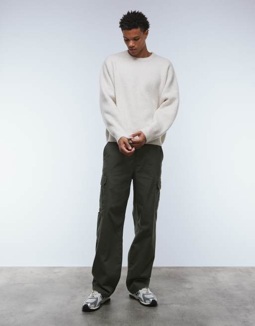 ASOS DESIGN - Super oversized gebreide trui met vissersrib en rechte pasvorm in beige, 2 van 5