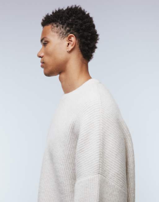ASOS DESIGN - Super oversized gebreide trui met vissersrib en rechte pasvorm in beige, 4 van 5