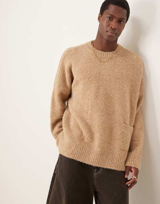 ASOS DESIGN - Super oversized gebreide trui met zakje in beige