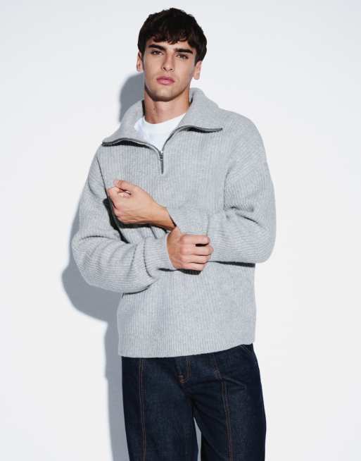 ASOS DESIGN super oversized gestrickter Pullover mit Stehkragen in Grau, 4 von 5