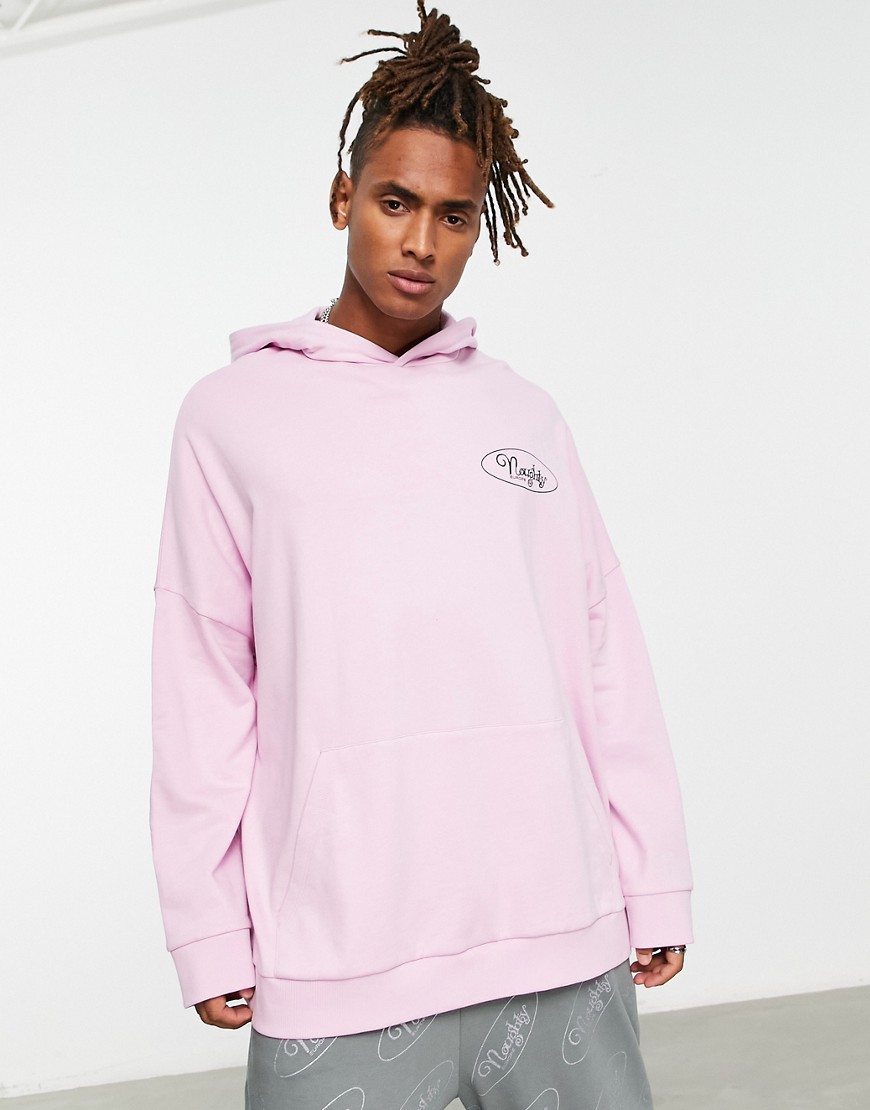 ASOS DESIGN super oversized hoodie in lavender with with logo chest print - part of a set-Pink