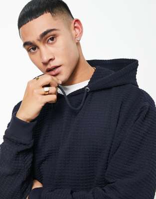 Asos Design Super Oversized Hoodie In Navy Check Texture