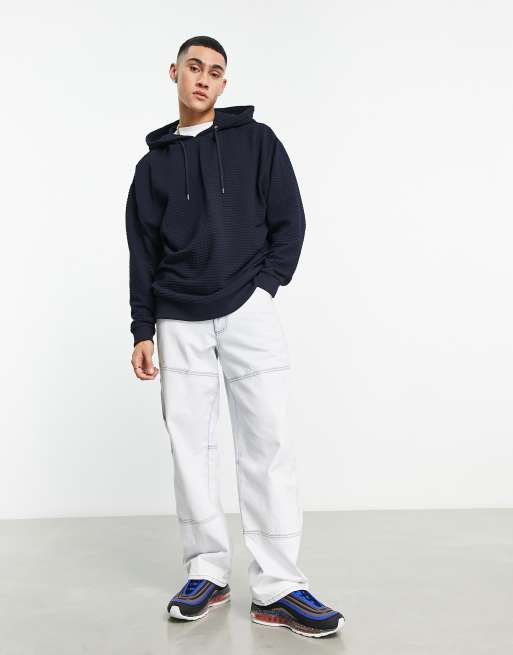 ASOS DESIGN super oversized hoodie in navy check texture