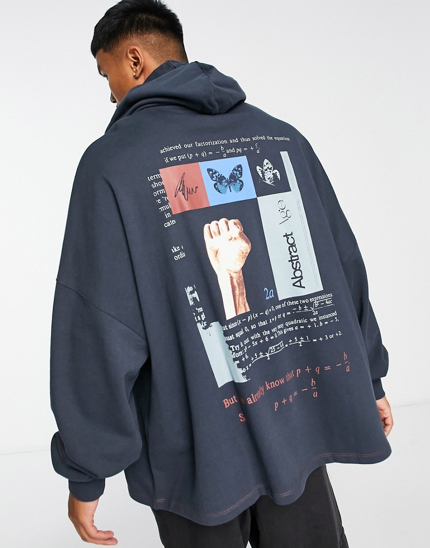 ASOS DESIGN super oversized hoodie in navy with photographic back print