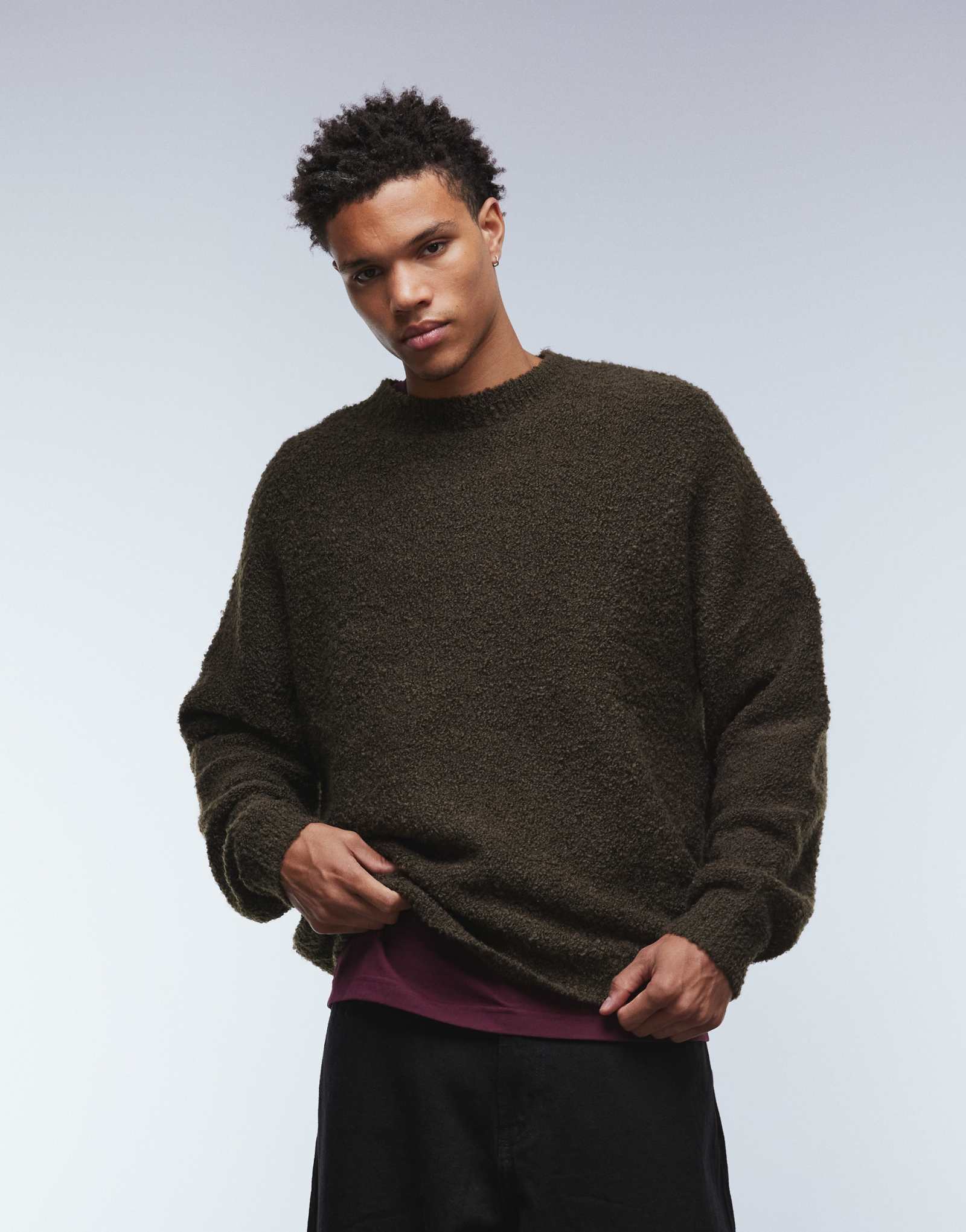 ДИЗАЙНЕРСКИЙ вязаный свитер букле оверсайз от ASOS коричневого цвета
