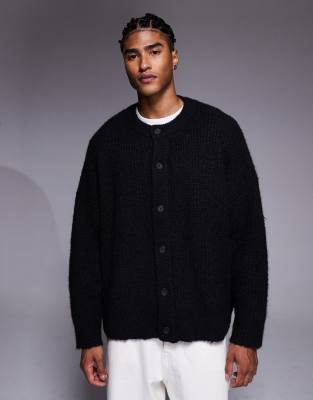 Asos Design Super Oversized Knit Crew Neck Cardigan In Black