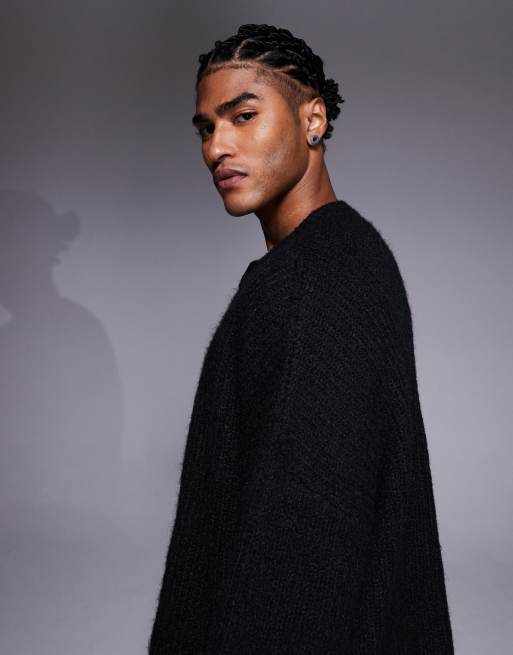 ASOS DESIGN super oversized knit crew neck cardigan in black