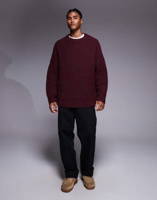 Asos Design Super Oversized Knit Crew Neck Sweater In Red