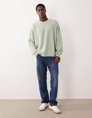 Asos Design Super Oversized Knit Fisherman Rib Crew Neck Sweater In Green