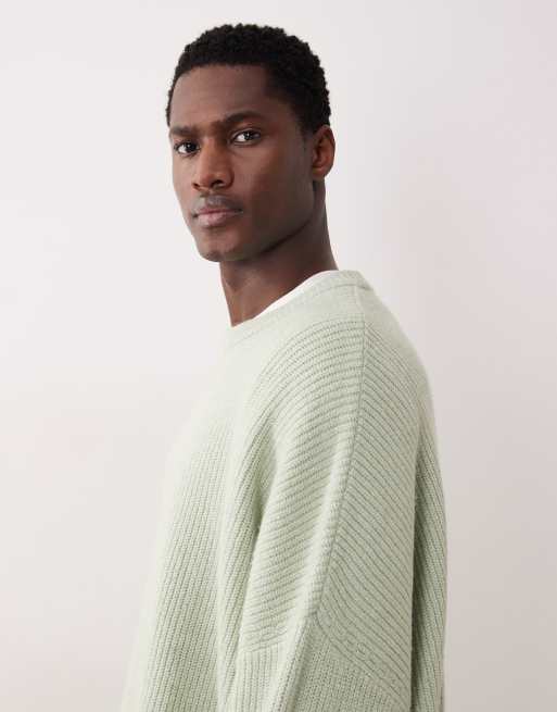 ASOS DESIGN super oversized knit fisherman rib crew neck sweater in sage green, 4 of 5