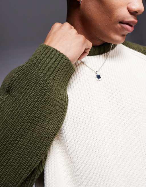 ASOS DESIGN super oversized knit fisherman rib raglan sleeve sweater in dark green , 4 of 4