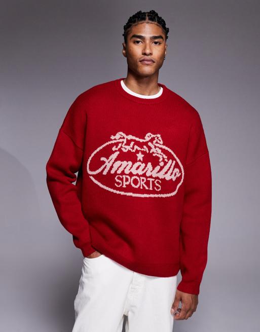  ASOS DESIGN super oversized knit sweater in red with Amarillo text