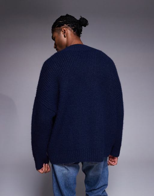 ASOS DESIGN super oversized knit v-neck sweater in navy, 3 of 5