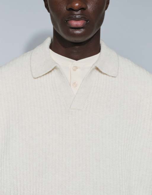 ASOS DESIGN super oversized knit wool blend ribbed notch neck sweater in oatmeal, 2 of 5