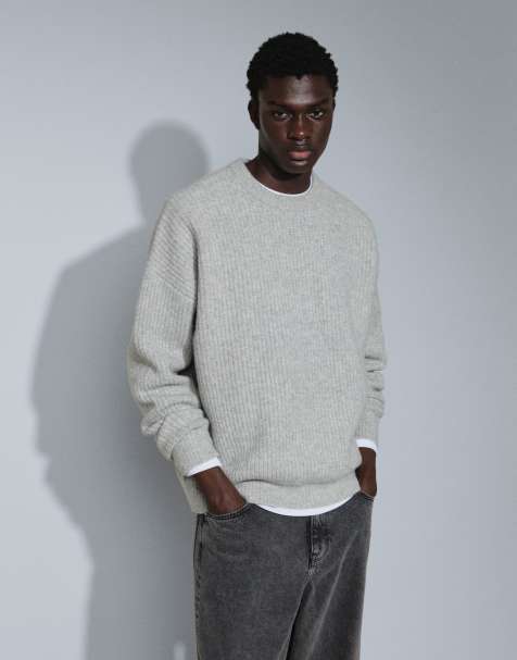 ASOS DESIGN super oversized knit wool blend ribbed sweater in gray heather - view 1
