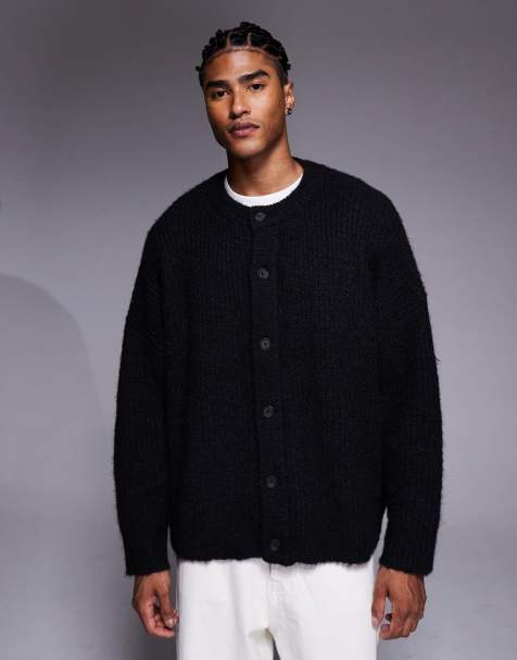 ASOS DESIGN super oversized knitted crew neck cardigan in black - view 1