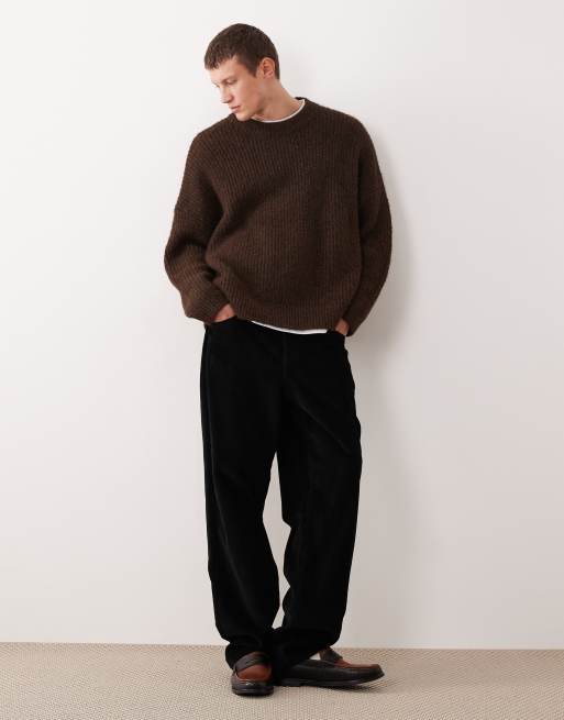 ASOS DESIGN super oversized knitted crew neck jumper in brown