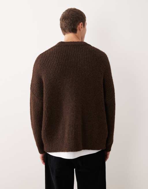 ASOS DESIGN super oversized knitted crew neck jumper in brown