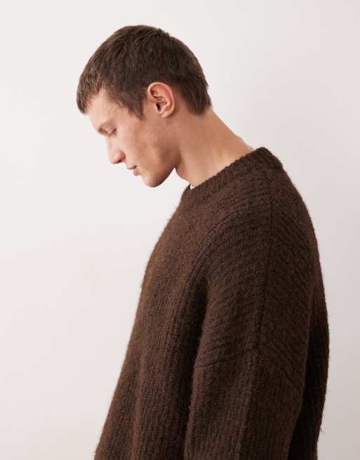 ASOS DESIGN super oversized knitted crew neck jumper in brown
