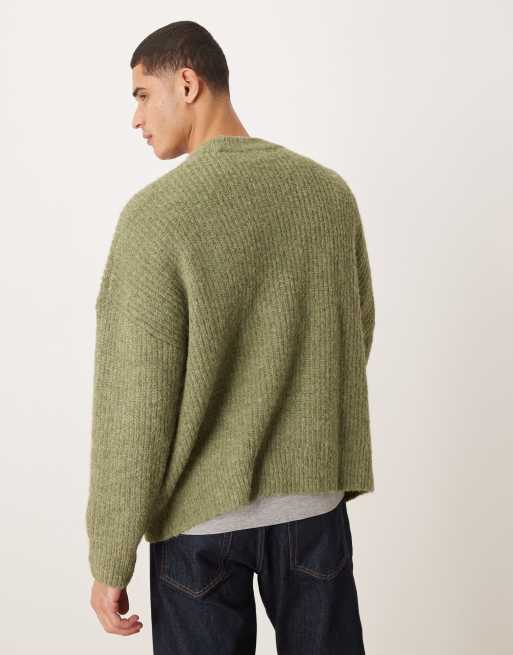 ASOS DESIGN super oversized knitted crew neck jumper in sage green marl