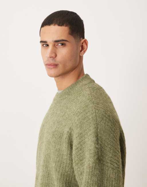 ASOS DESIGN super oversized knitted crew neck jumper in sage green marl