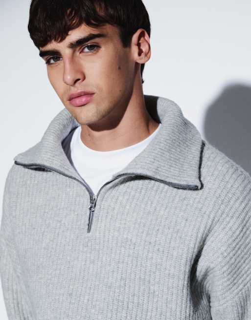 ASOS DESIGN super oversized knitted funnel neck sweater in gray, 5 of 5