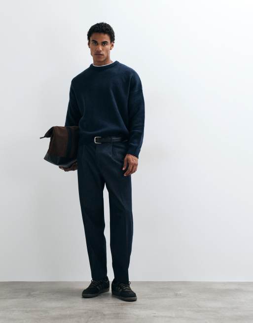 ASOS DESIGN super oversized knitted jumper in navy marl, 2 of 5