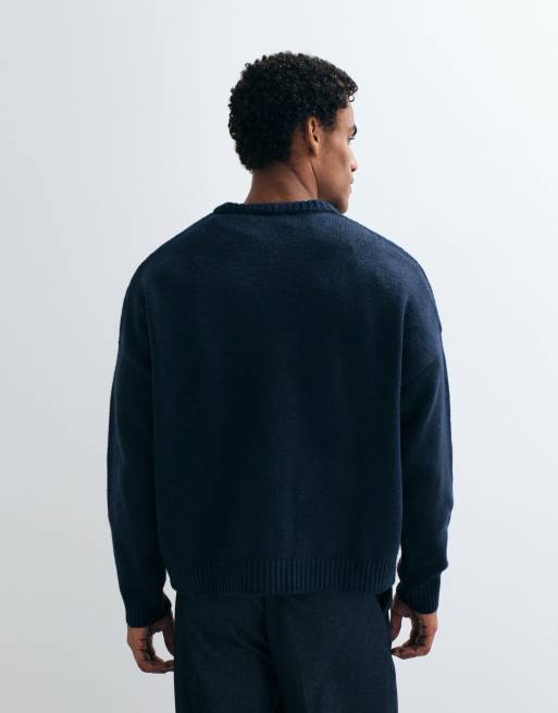 ASOS DESIGN super oversized knitted jumper in navy marl, 3 of 5