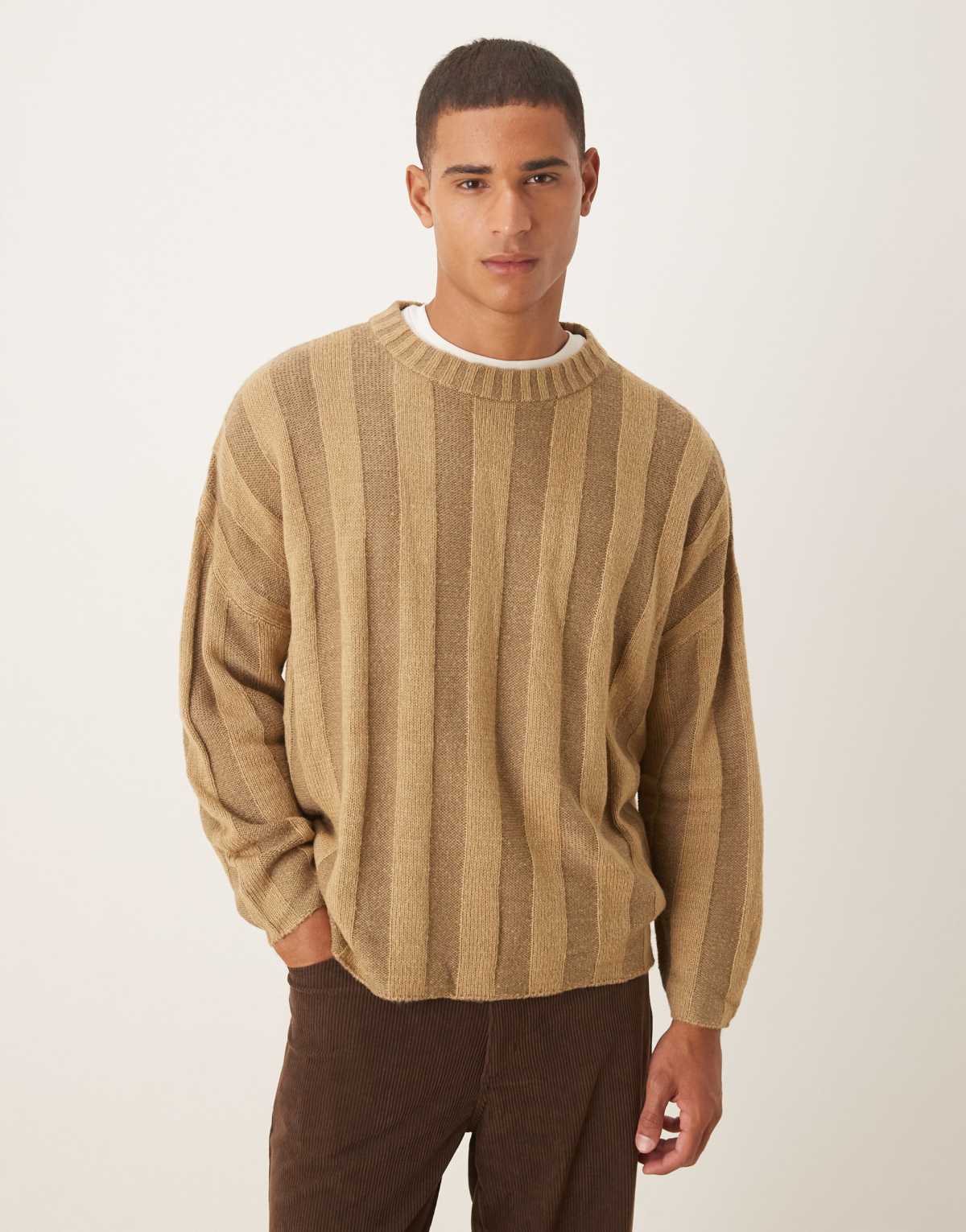 ASOS DESIGN super oversized knitted rib jumper in beige