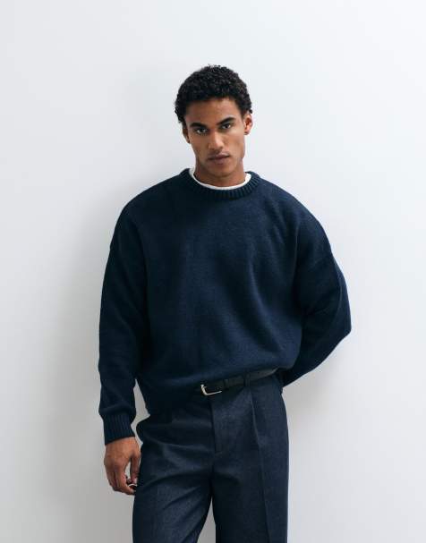 ASOS DESIGN super oversized knitted sweater in navy marl - view 1
