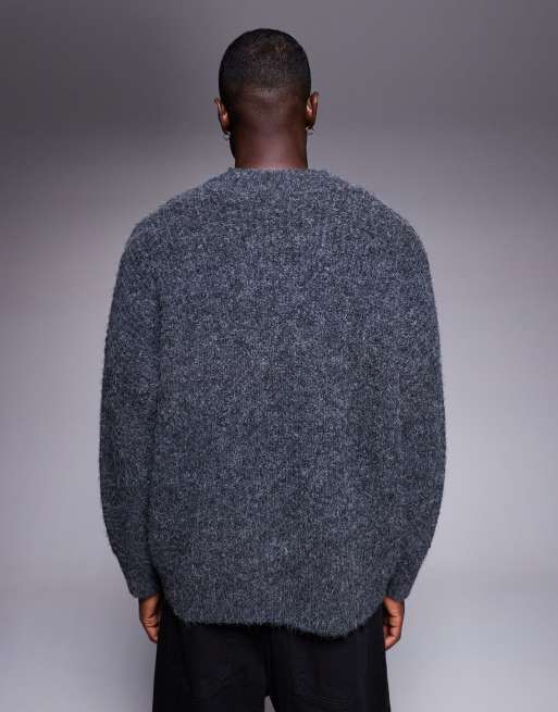 ASOS DESIGN super oversized knitted v-neck jumper in charcoal, 3 of 5