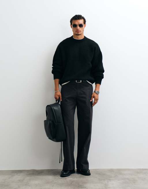 ASOS DESIGN super oversized knitted wool blend rib jumper in black, 5 of 5