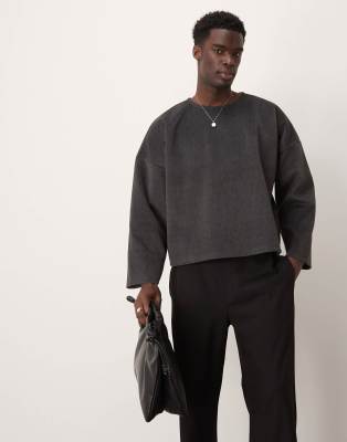 ASOS DESIGN - Super-oversized koksgrå fleece-sweatshirt med firkantet pasform og tekstur - view 1