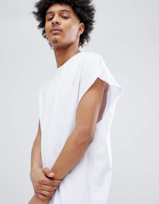 Asos Design Super Oversized Longline Sleeveless T Shirt In White Asos