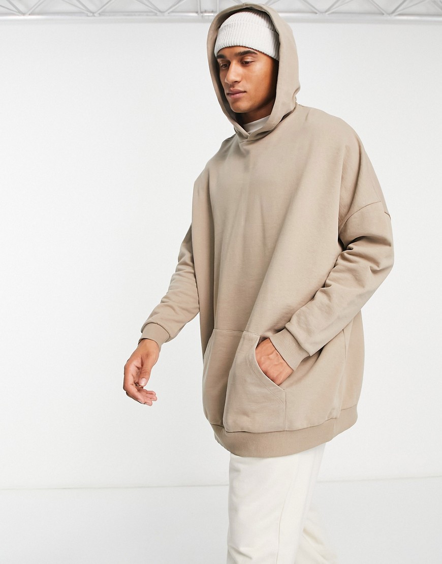 ASOS DESIGN super oversized longline sweatshirt in gray beige-Neutral