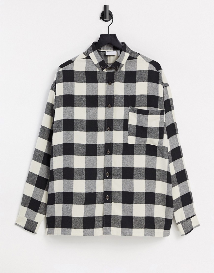 ASOS DESIGN super oversized monochrome flannel check shirt-Black