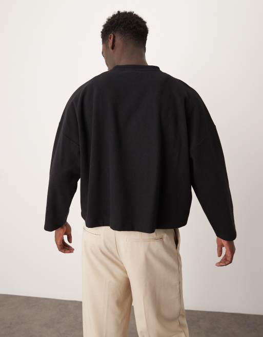 ASOS DESIGN - Super-oversized og cropped sort trøje i kraftig børstet ribstrik, 4 af 4
